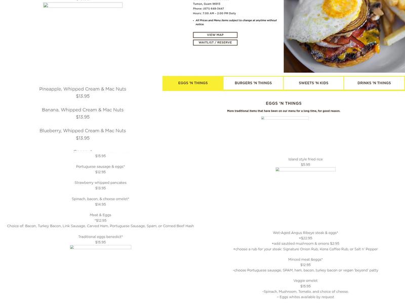 Eggs 'n Things Menu