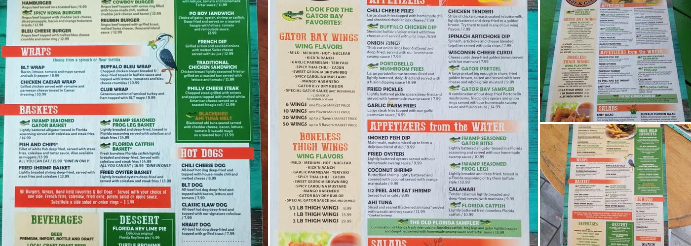 Gator Bay Bar and Grill Menu