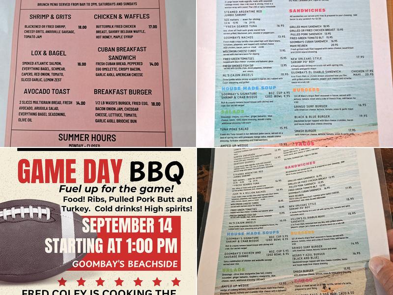 Goombay's Beachside Menu