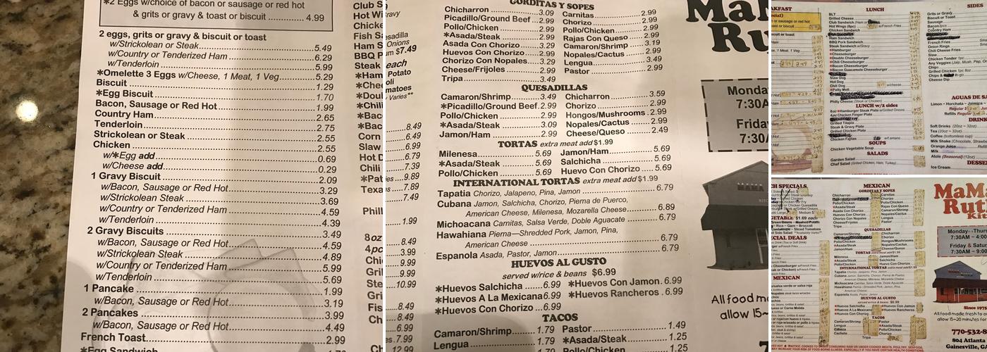 Mama Ruth's Kitchen Menu