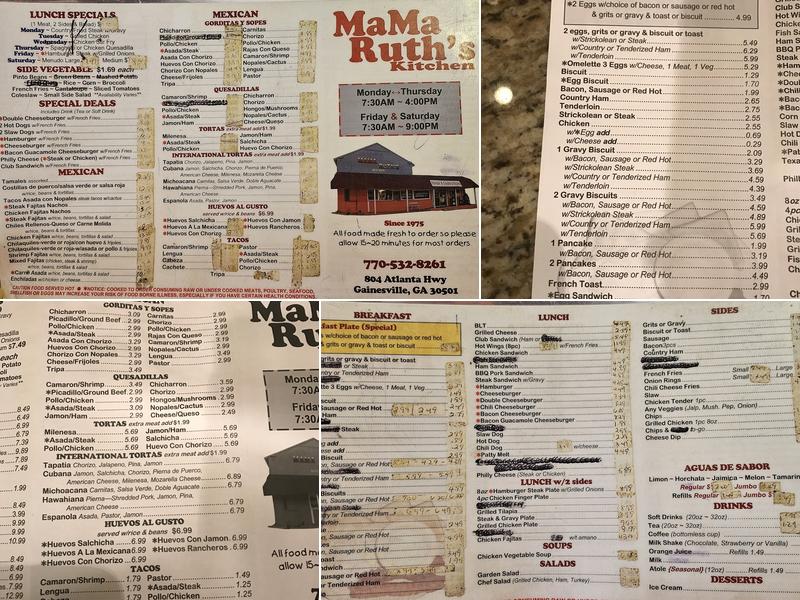 Mama Ruth's Kitchen Menu