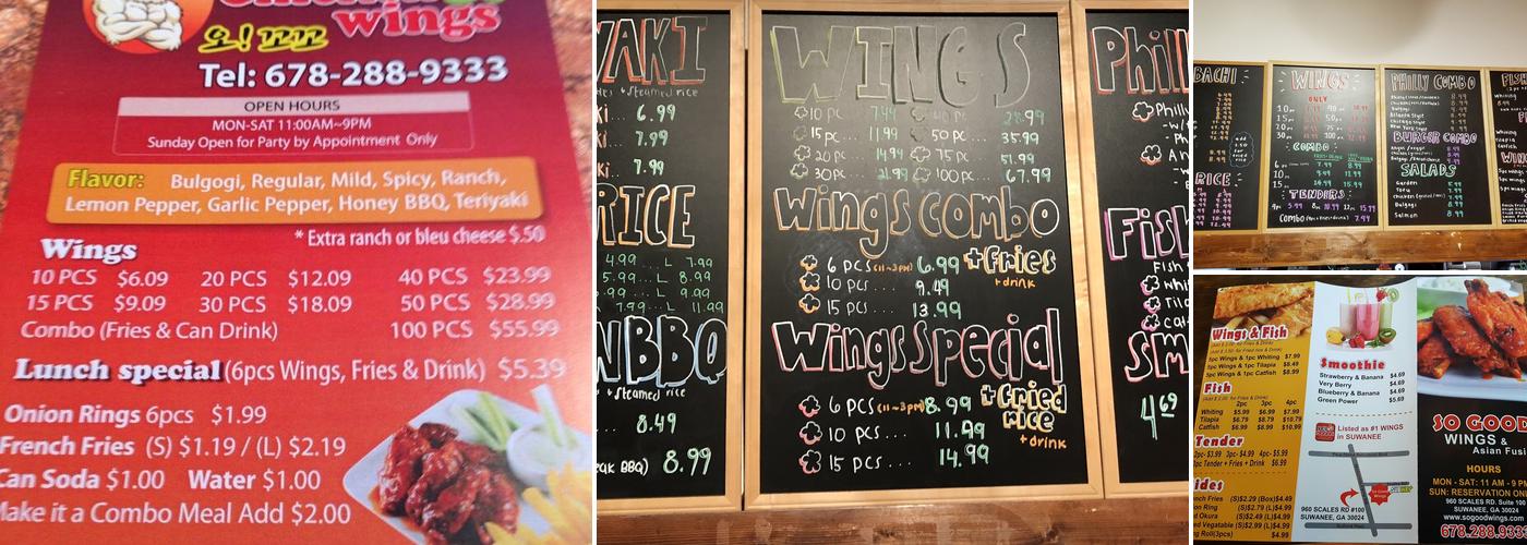 So Good Wings Menu