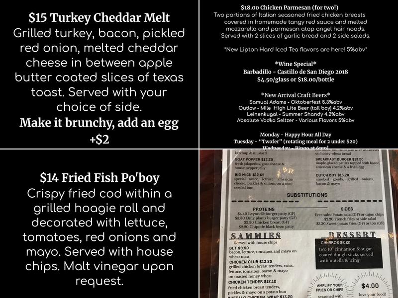 Marty's GM & Eagle's Nest Menu