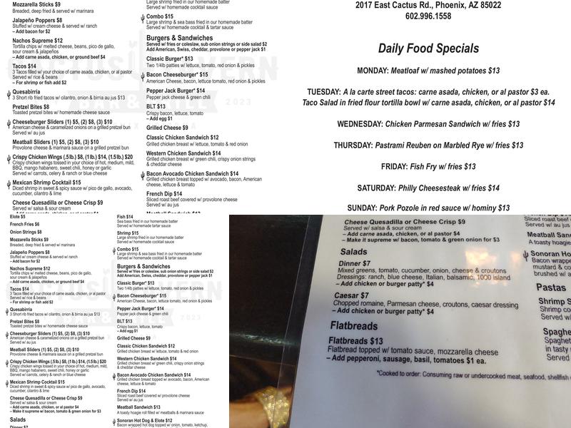 Cactus Tavern Menu