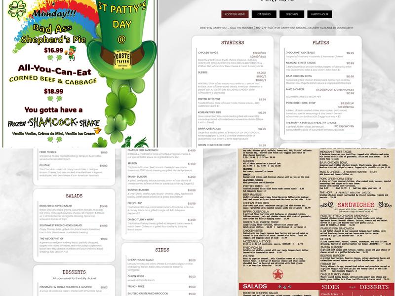 The Rooster Tavern Menu