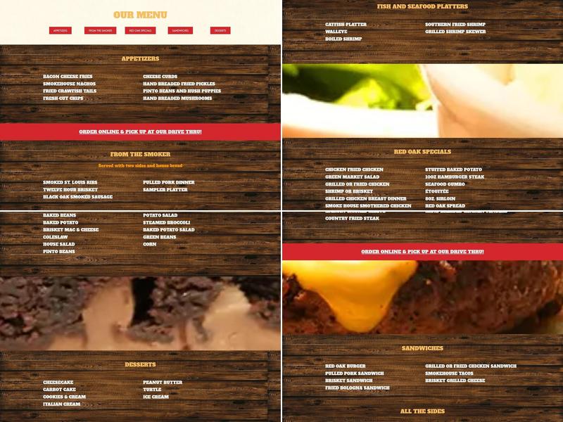 Red Oak Fillin' Station Menu