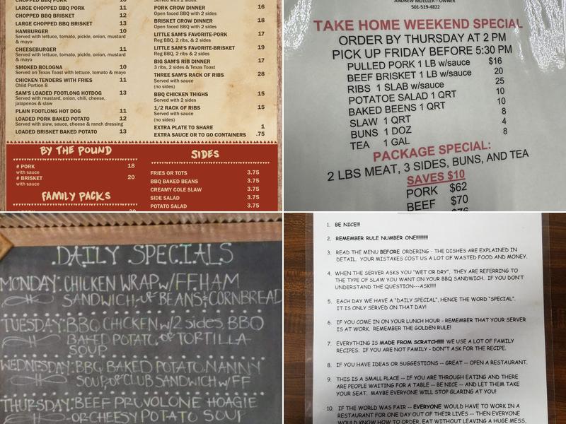 Three Sam's Barbeque Joint Menu