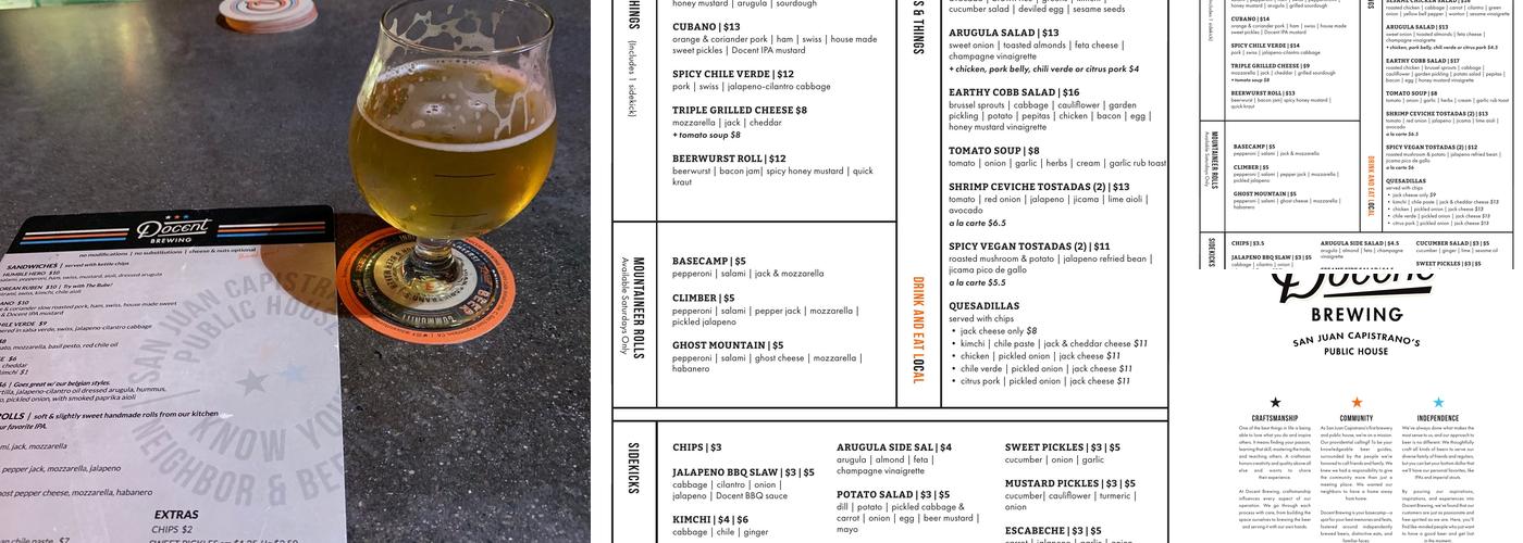 Docent Brewing Menu