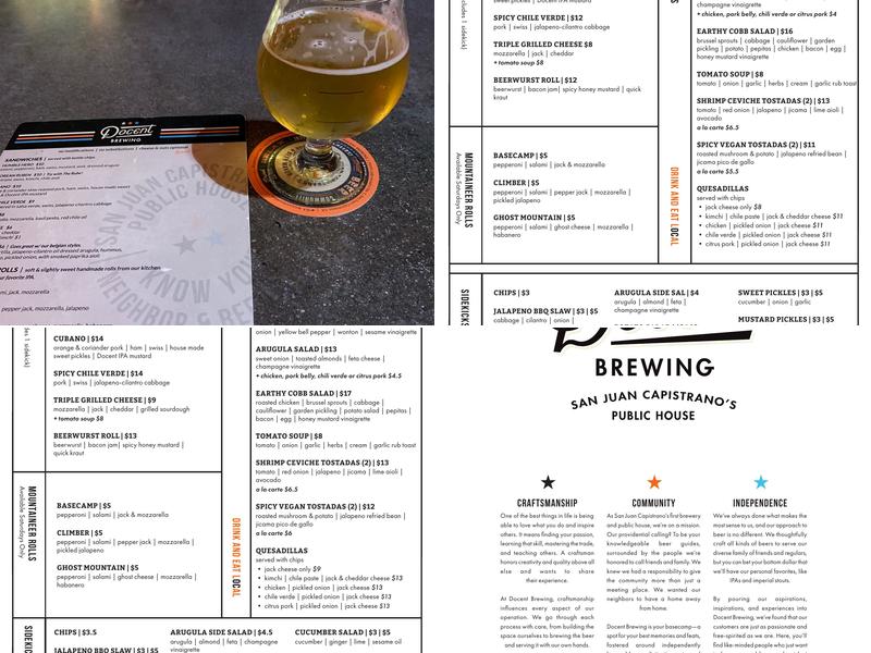 Docent Brewing Menu