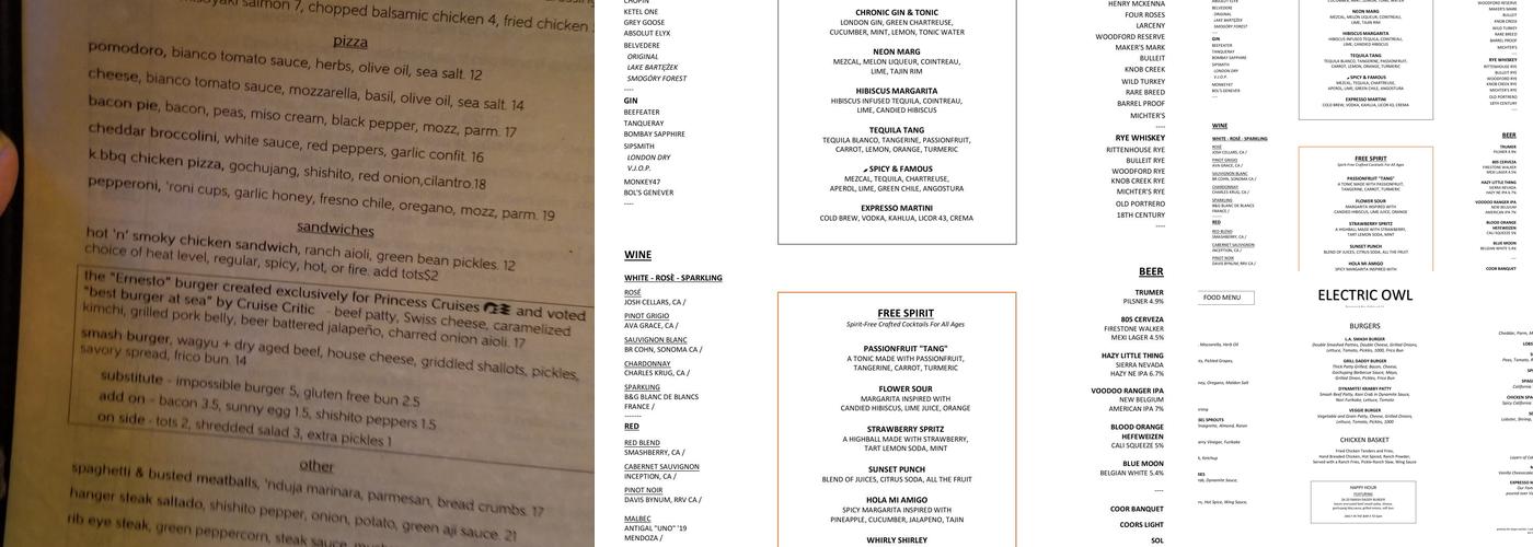 Electric Owl Menu