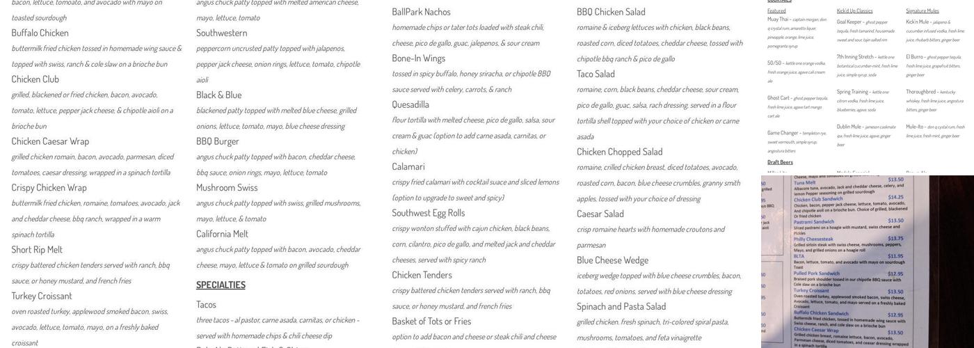 Stubborn Mule Menu