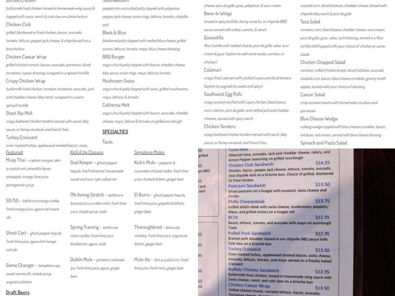 Stubborn Mule Menu