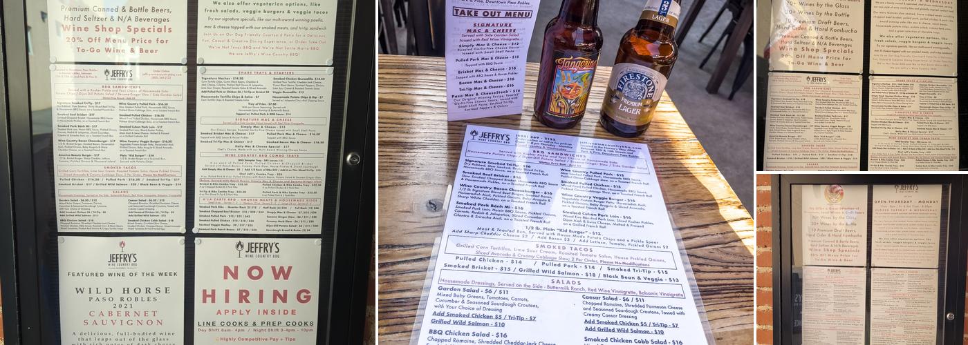 Jeffry's Wine Country BBQ Menu