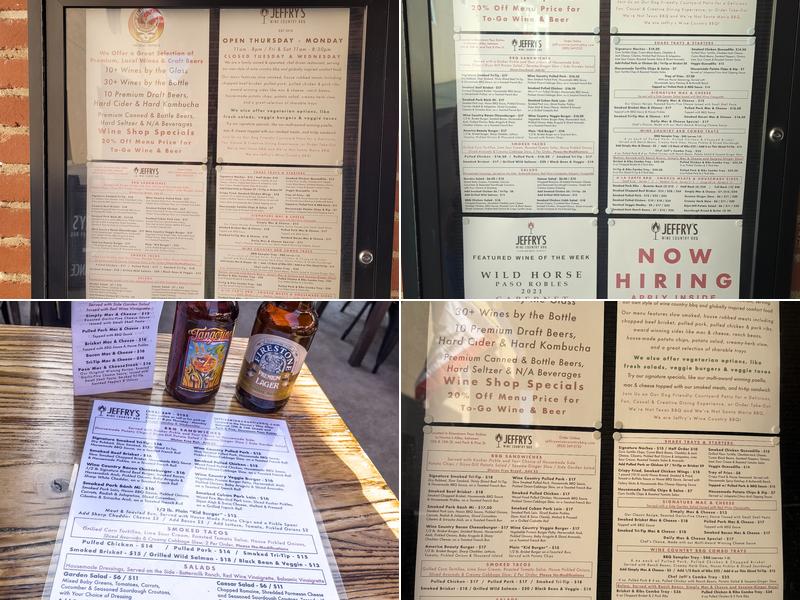 Jeffry's Wine Country BBQ Menu