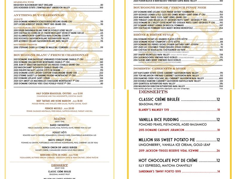Perle Wine Bar and Restaurant Menu