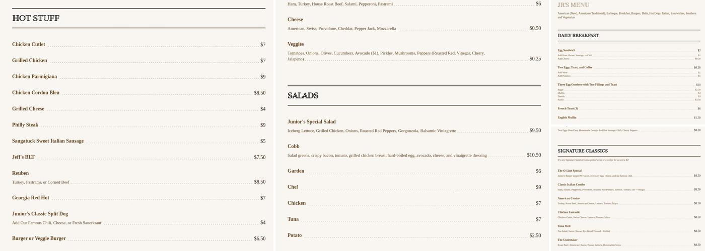 Jr's Deli and Grille Menu