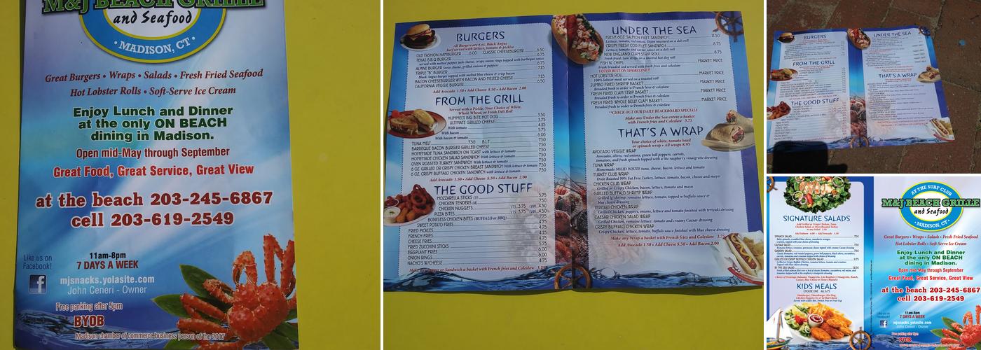 M & J Beach Grille and Seafood Menu