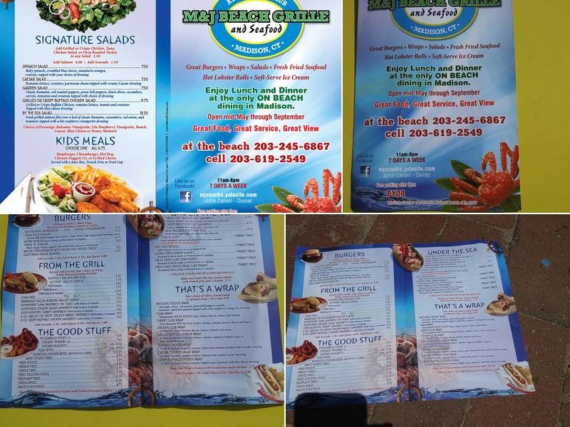 M & J Beach Grille and Seafood Menu
