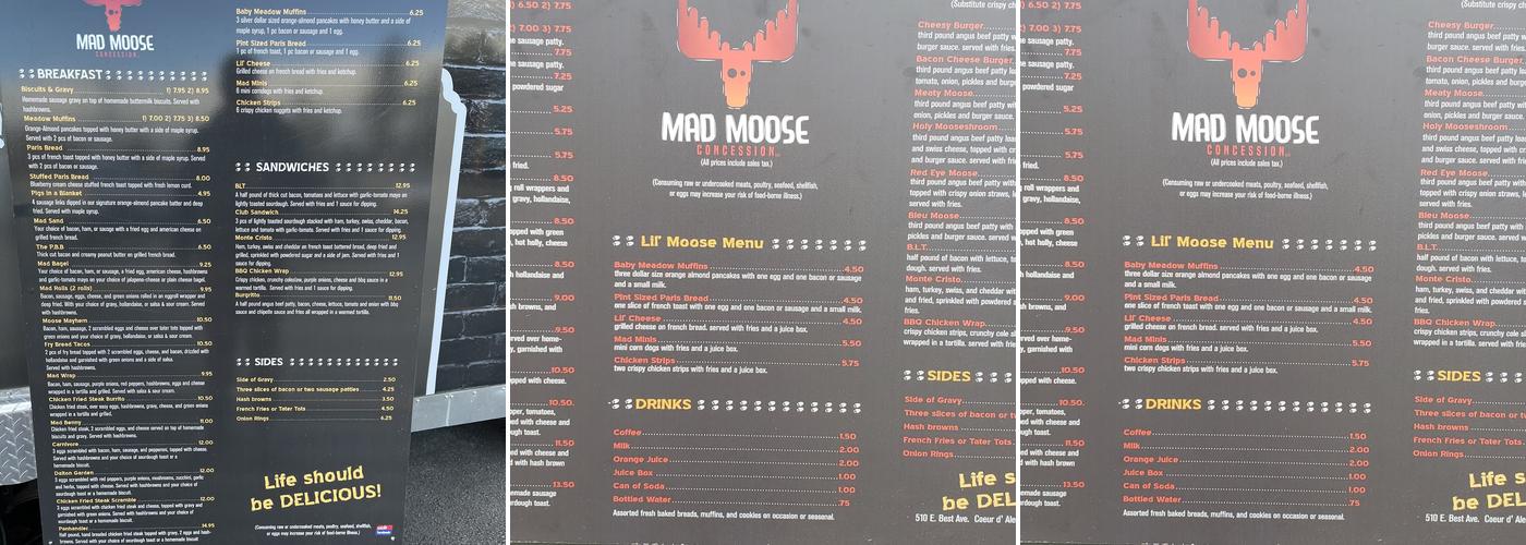 Mad Moose Menu