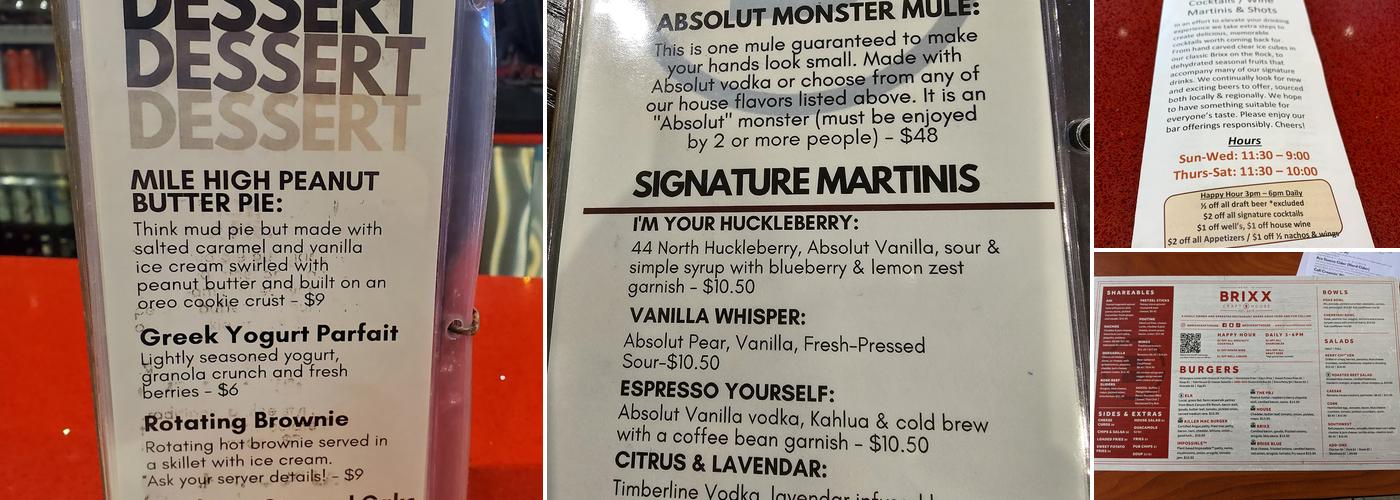 Brixx Craft House Menu