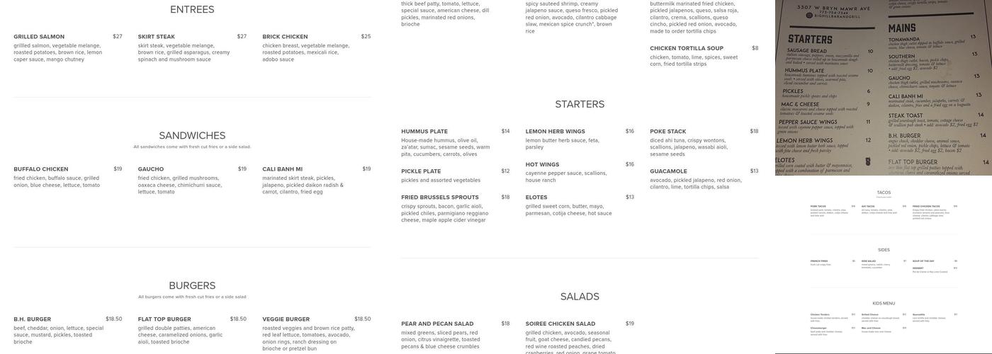 Big Hill Menu