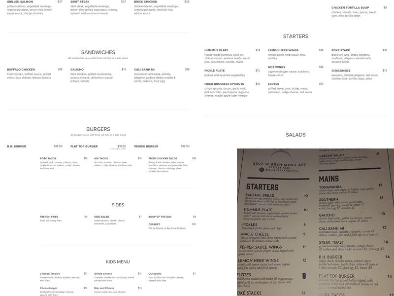 Big Hill Menu