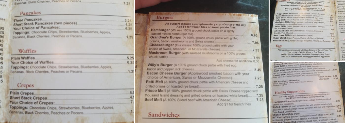 Grandma's Pancake House Menu