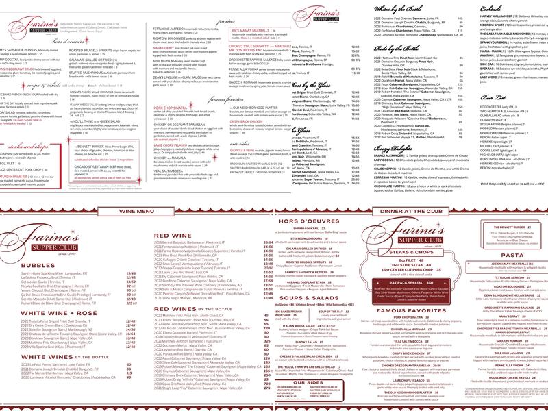 Farina's Supper Club Menu