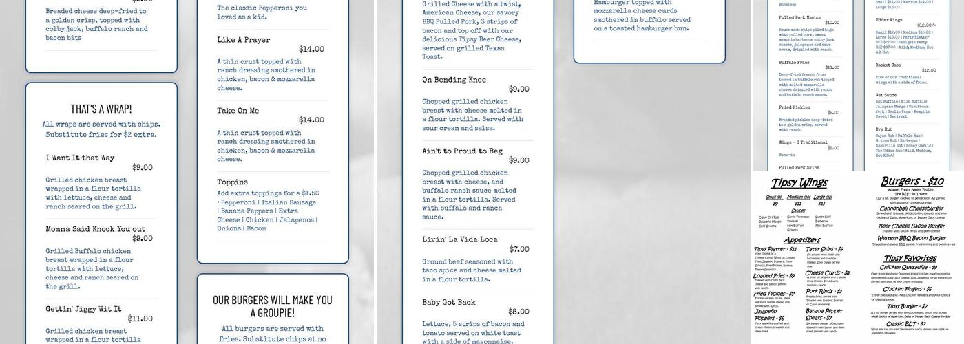 Tipsy Cow Bar Georgetown Menu