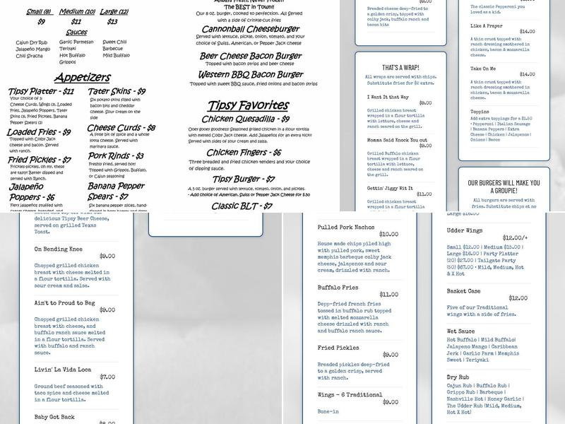 Tipsy Cow Bar Georgetown Menu