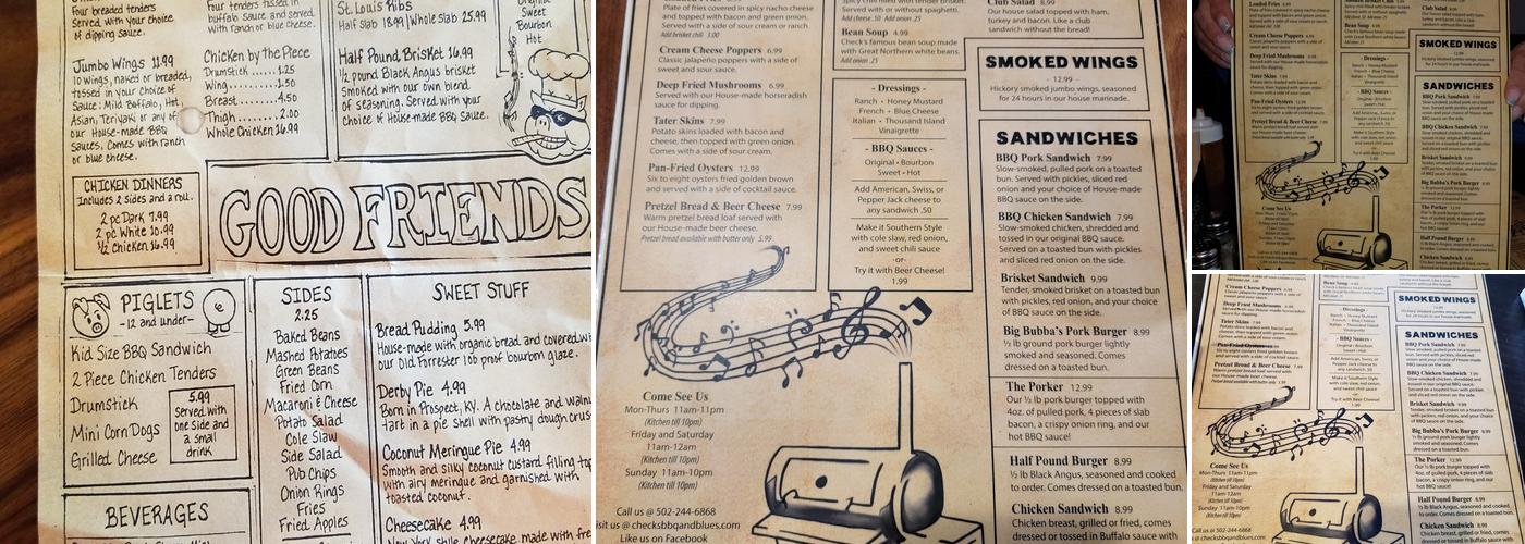 Checks BBQ & Blues Menu