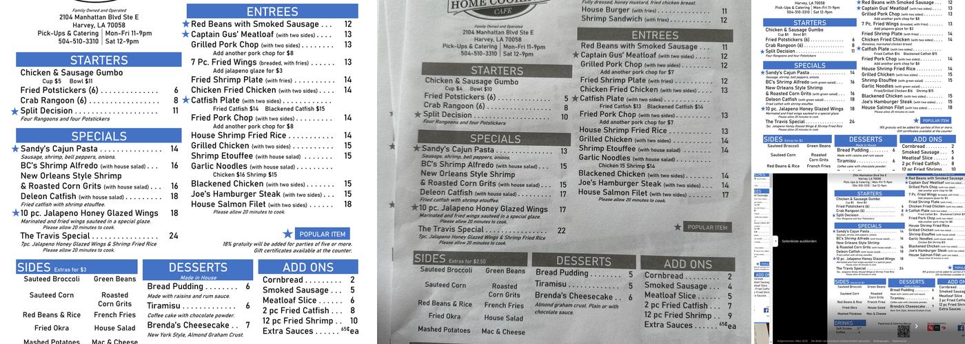 Home Cooking Cafe Menu