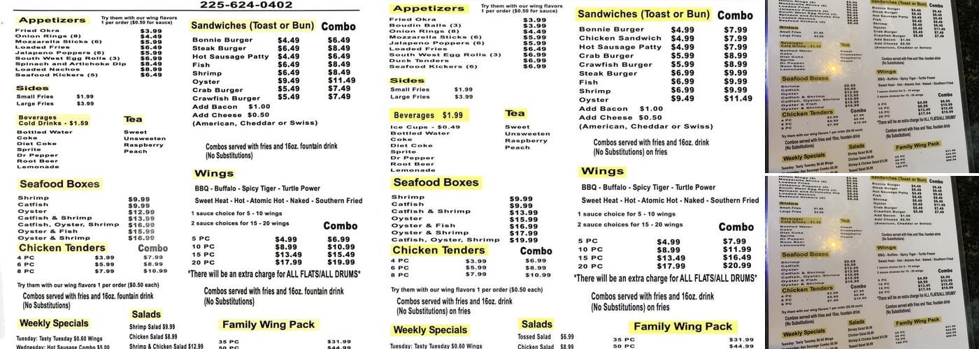 Bonnies’ Menu