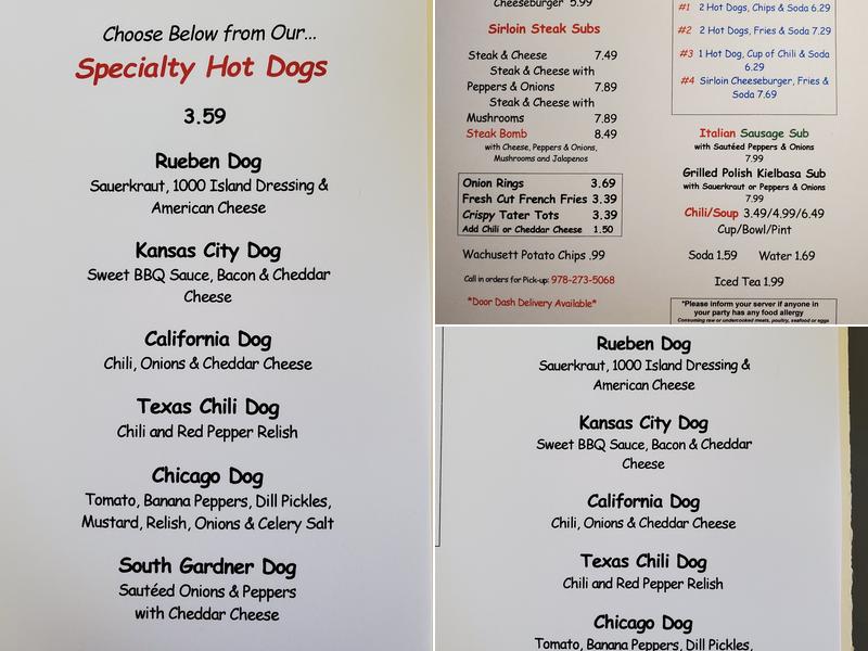 Shanes Hot Dogs Menu