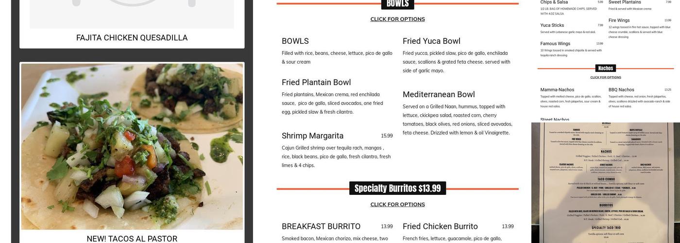 Nacho Mamma's Barrington Menu