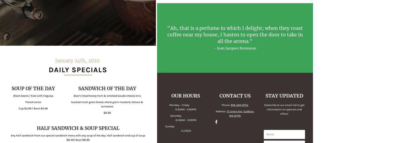 Sudbury Coffee Works Menu