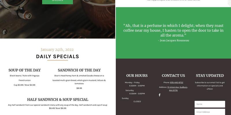 Sudbury Coffee Works Menu