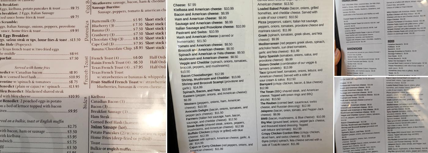 Sisters Breakfast & Lunch Menu