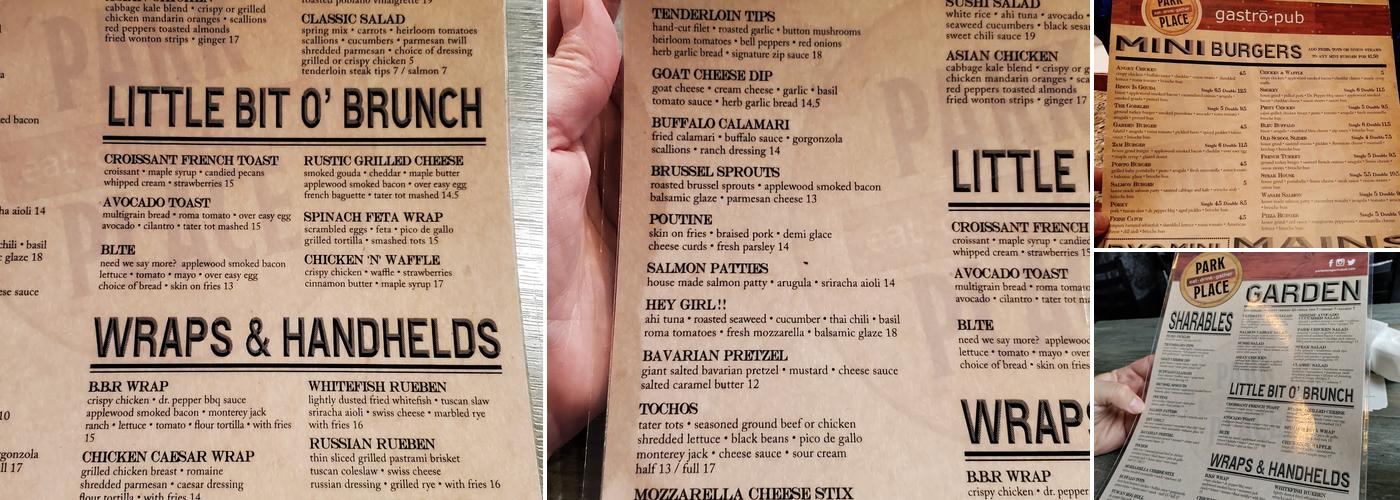 Park Place Gastropub Menu