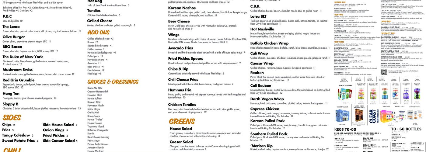 Perrin Brewing Company Menu