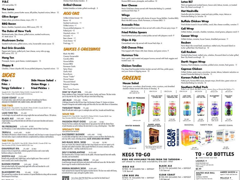 Perrin Brewing Company Menu