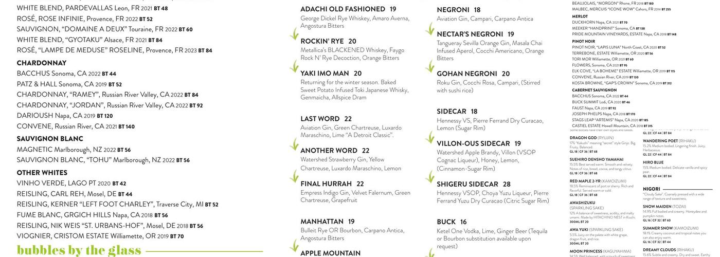 Adachi Sushi & Japanese Cuisine Menu