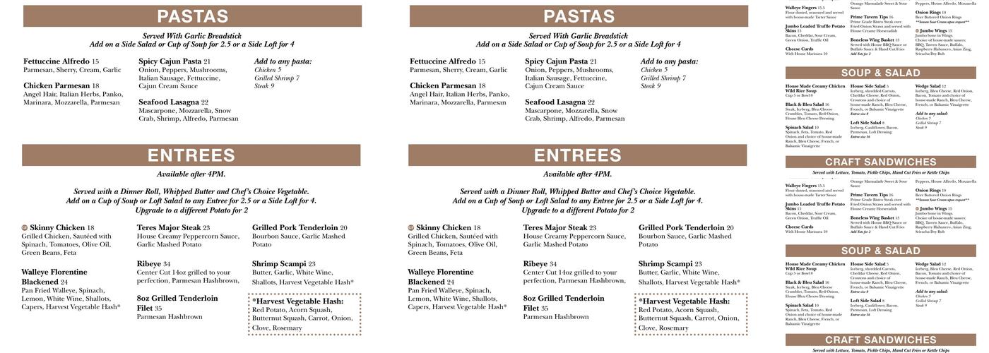 Tavern at Green Haven Menu