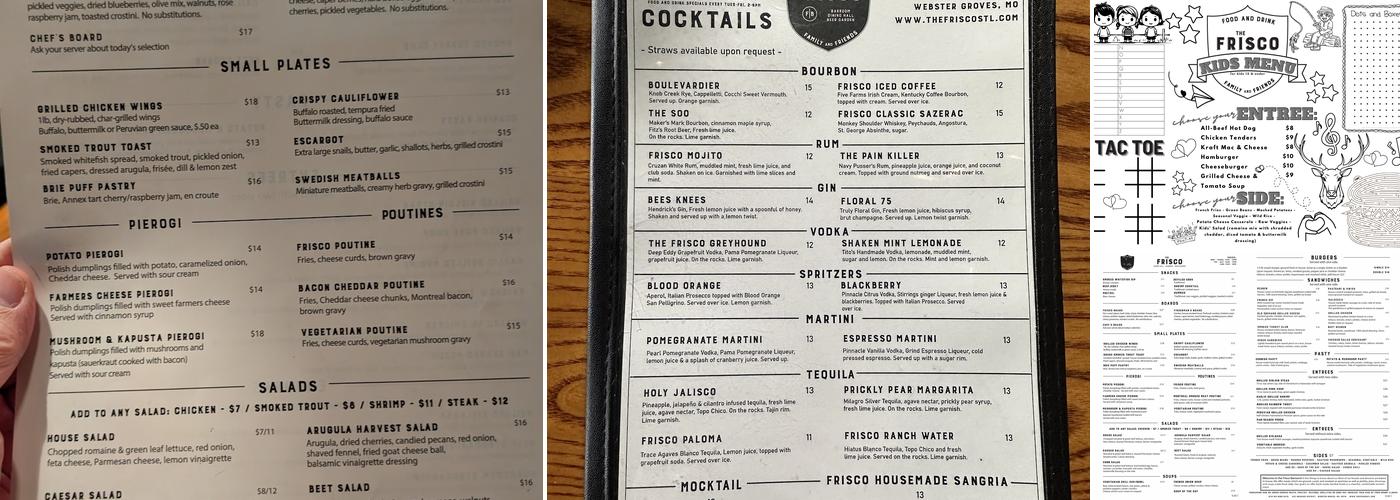Frisco Barroom Menu