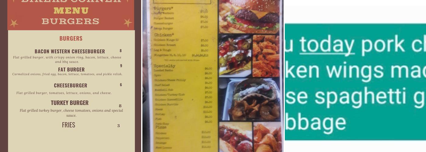 Bikers Corner Menu