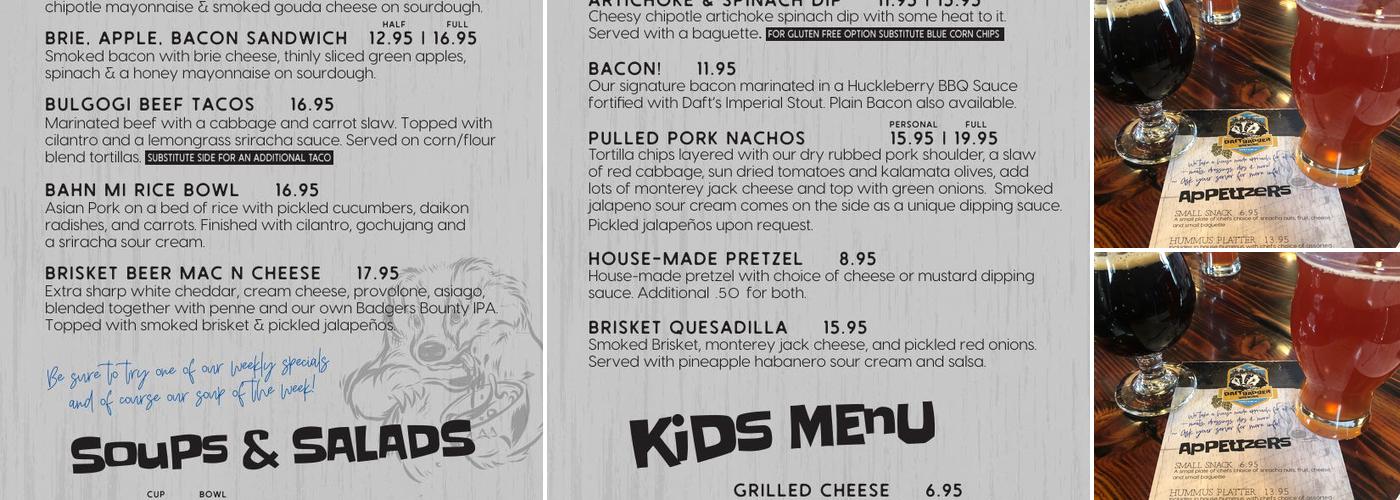Daft Badger Brewing Menu