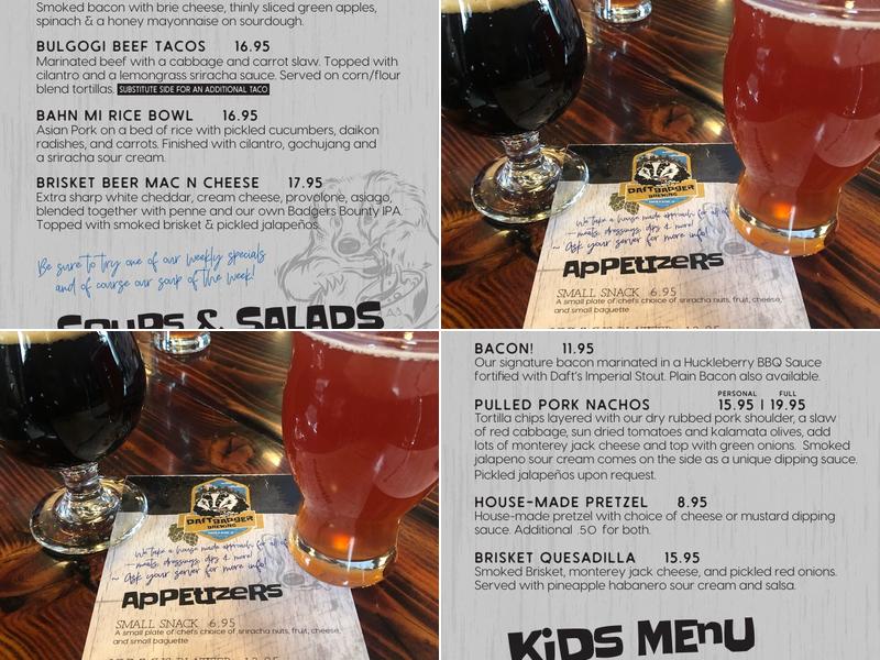 Daft Badger Brewing Menu