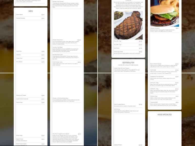 SweetPea's Table Restaurant Menu