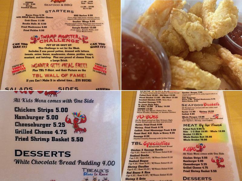 T'beaux's Blues Le Roux Menu