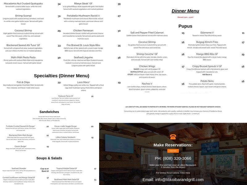 Lilikoi Bar and Grill Menu